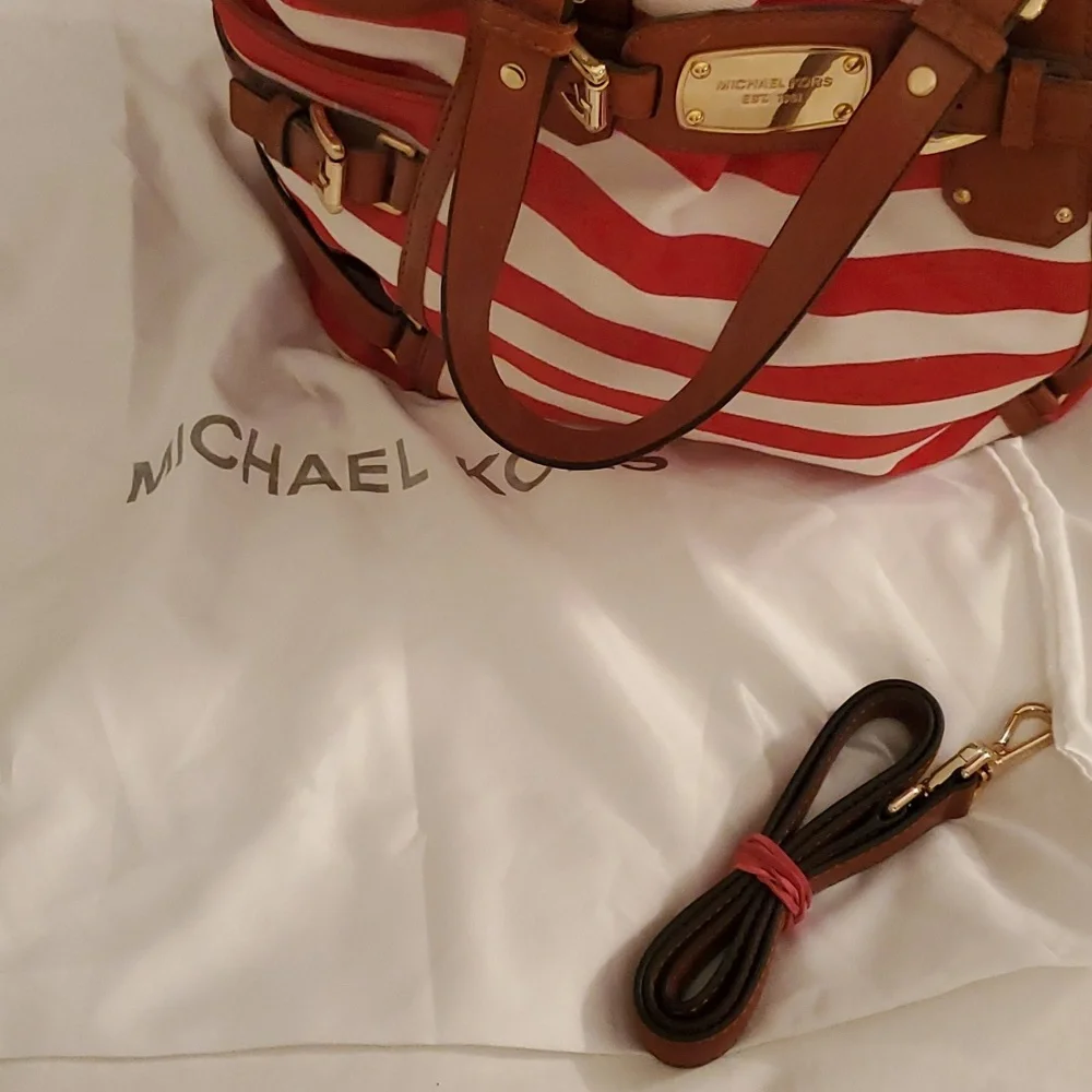 Michael Kors Gansevort canvas Purse Tote Striped red white - Picture 11 of 11